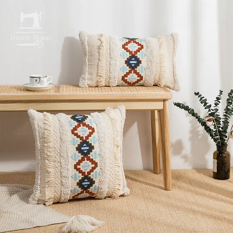 

Tassel Decorative Cushion Cover Tufted Embroidered Sofa Pillowcase 45x45cm Handmade Decoration for Living Room Bed Home Decor