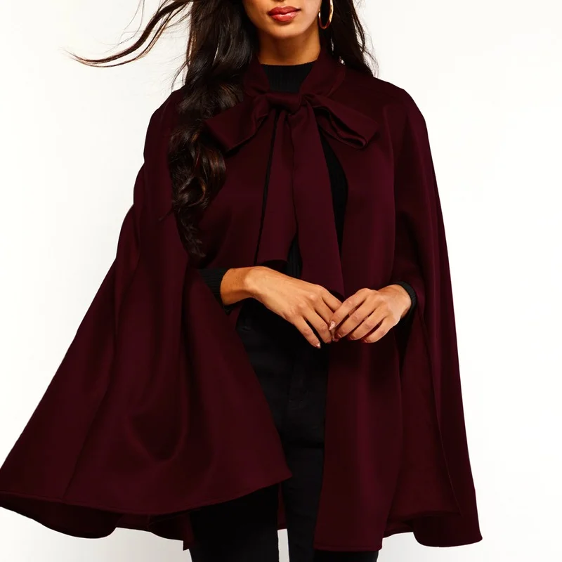 

Ladies Autumn and Winter Round Neck Bat Sleeve Cloak Solid Color Lace Cloak Coat Elegant Red Temperament Coat Shawl Cardigan