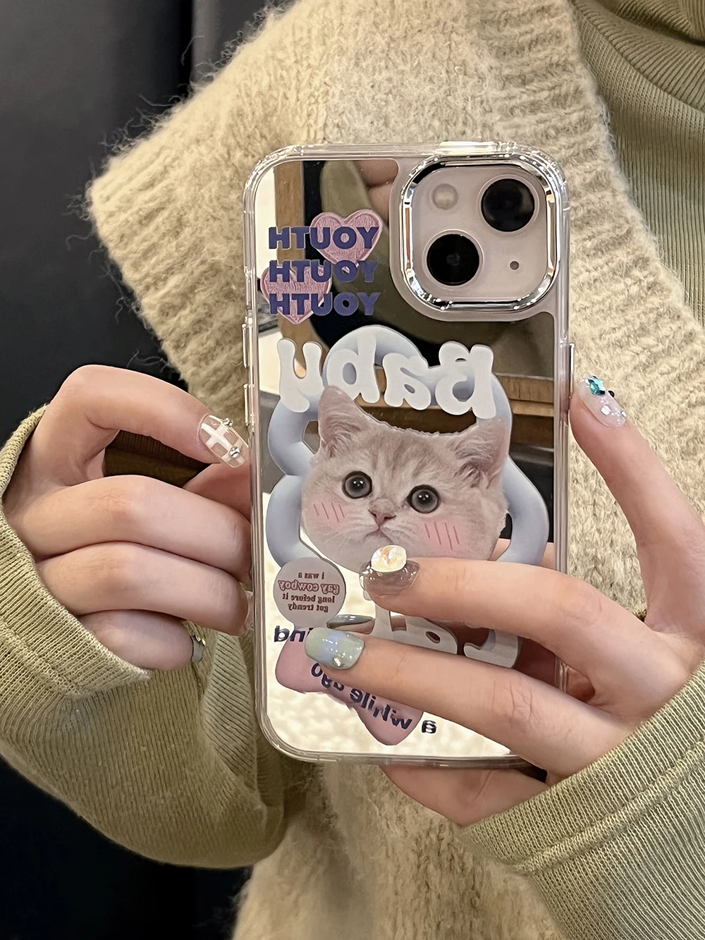 INS Korean Cute Cartoon Babay Cat Bracket Soft Phone Case For IPhone 12 13 14 Pro Max 11 12 13 14 Holder Protective Back Cover