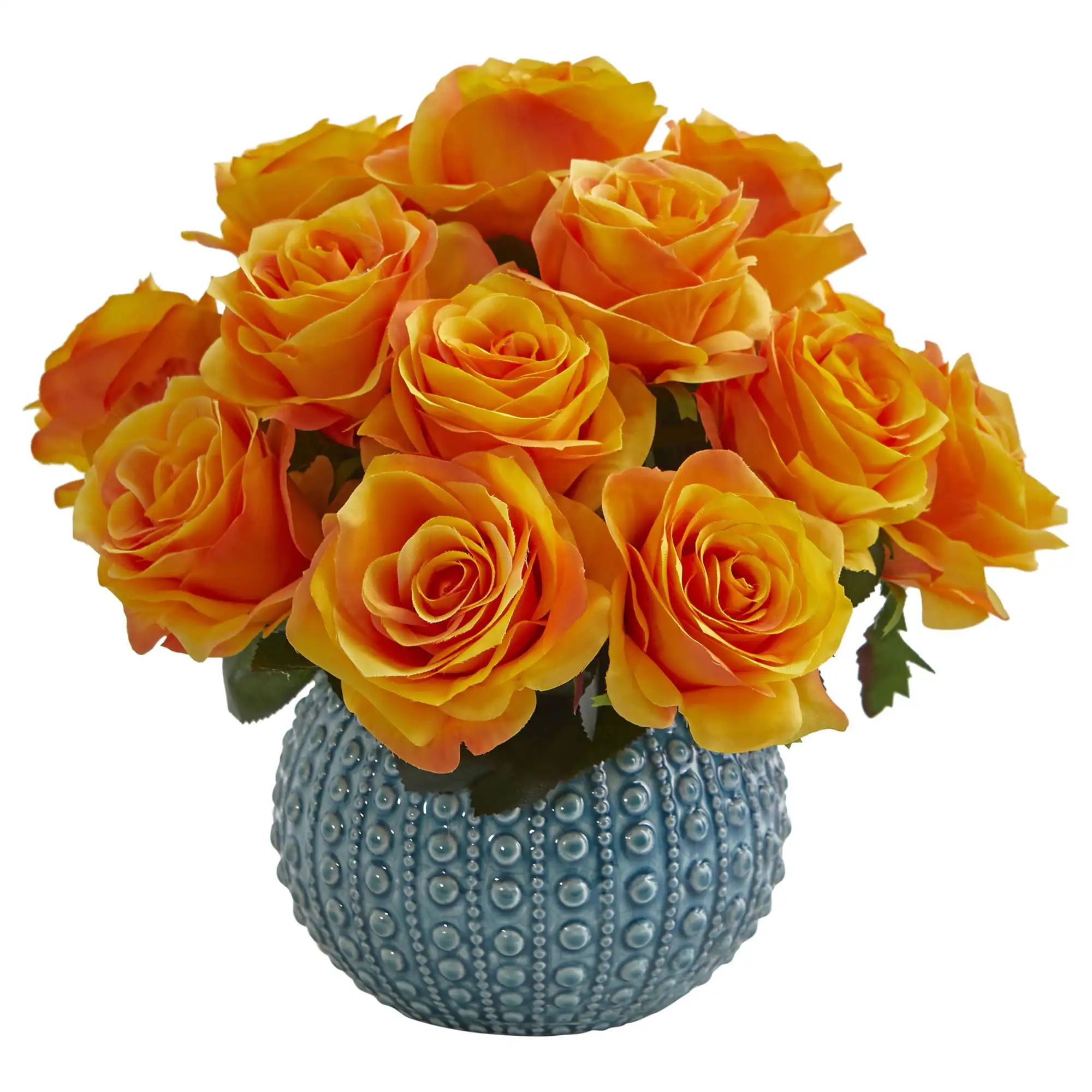 

11.5" Rose Artificial Flower Arrangement in Blue Ceramic Vase