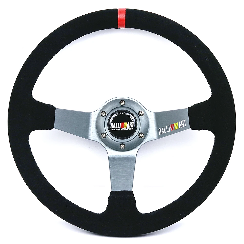 RALLIART 350mm/14inch Black Suede Leather Deep Dish Steering Wheel