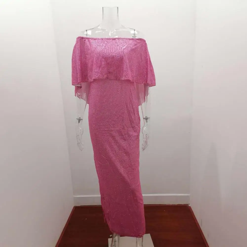 

Stylish High-Waist Hip Wrap Elegant Off Shoulder Back Split Hem Bodycon Evening Long Dress for Club Women Dress Party Dress