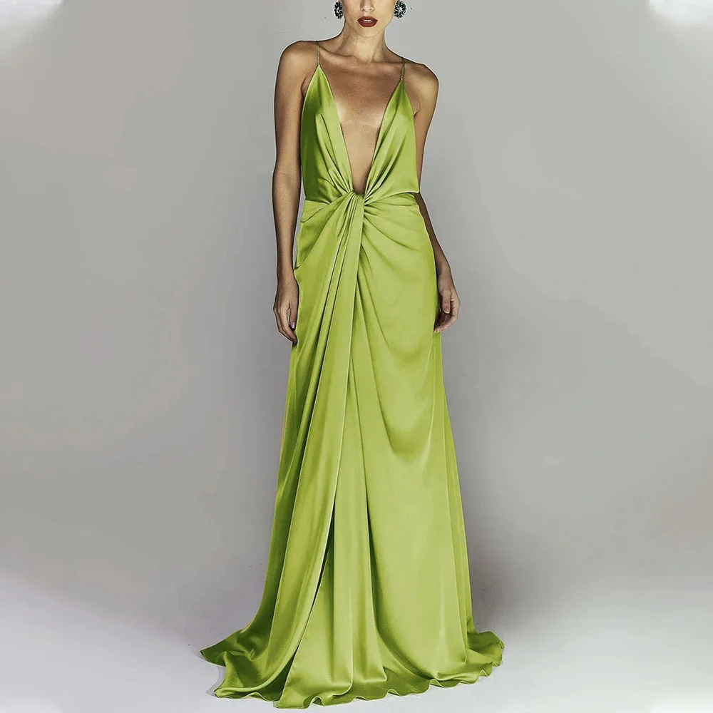 Длинное атласное платье с вырезом новинка 2024 текстурированные однотонные