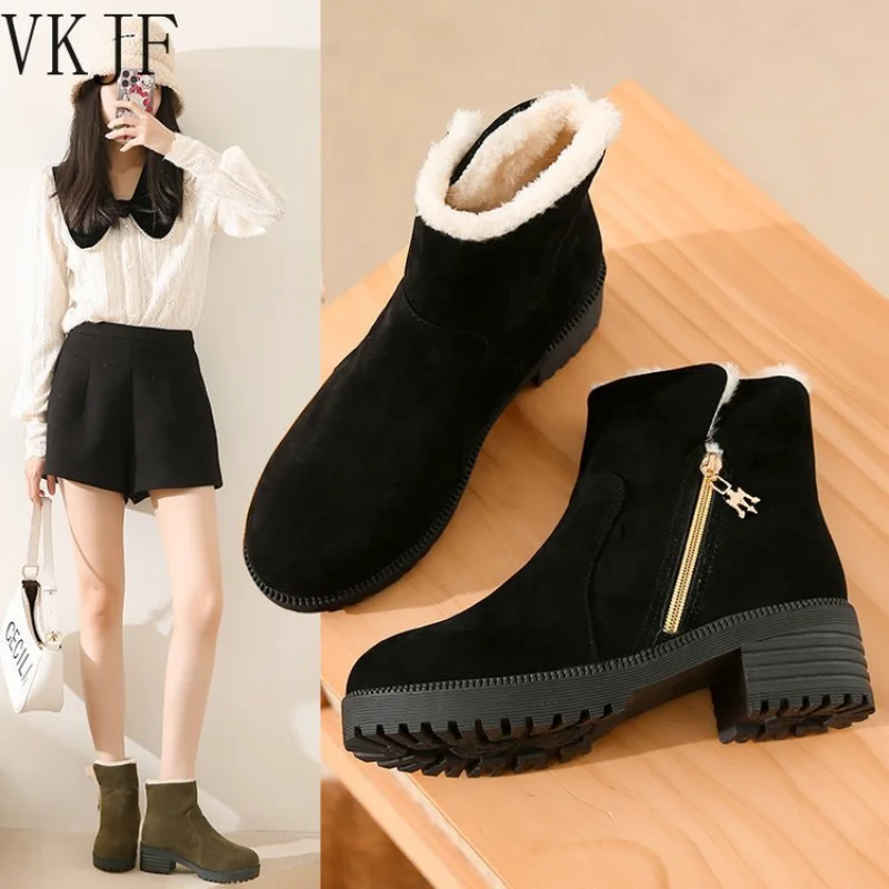 

Женские ботинки 2023, зимняя обувь, женская теплая обувь на платформе, женские ботильоны, черные зимние ботинки