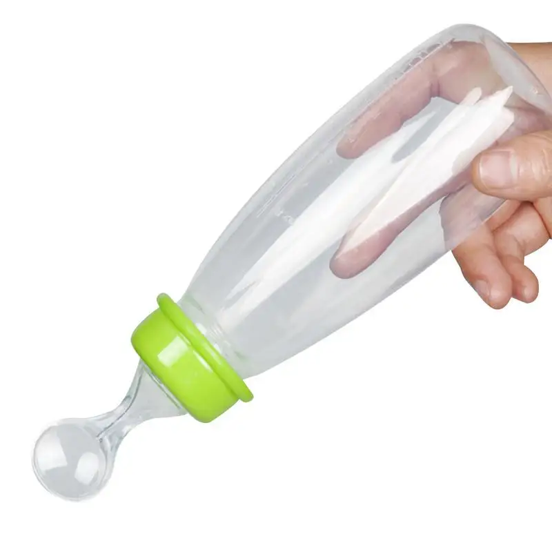 

Silicone Baby Bottle With Spoon Food Supplement Rice Cereal Bottles Squeeze Spoon 240ml Baby Training Bottle Squeeze Spoon