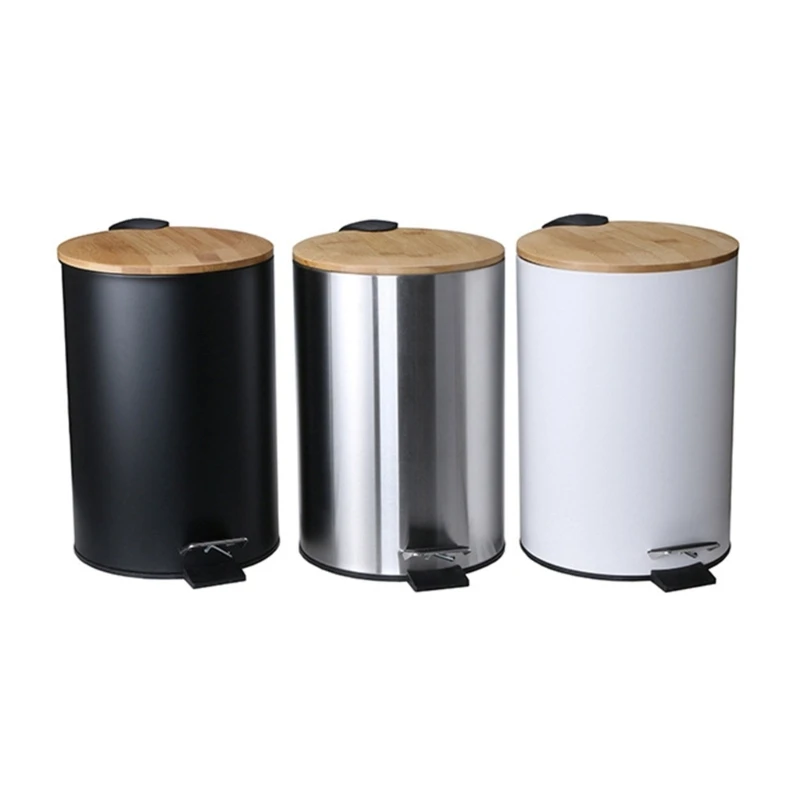 

Small Trash Can with Lid Foot-operated Round Rubbish Bin for Bedroom Bathroom