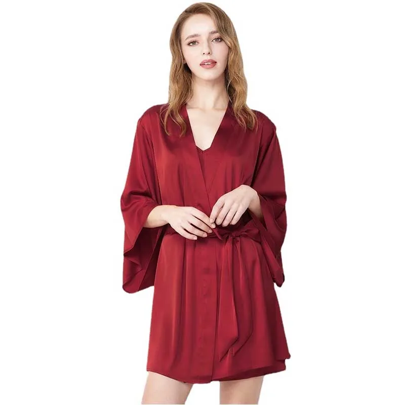 Ice Silk Lace up Solid Color Pajamas Robes Women's Home Wear Loose Bathrobe
