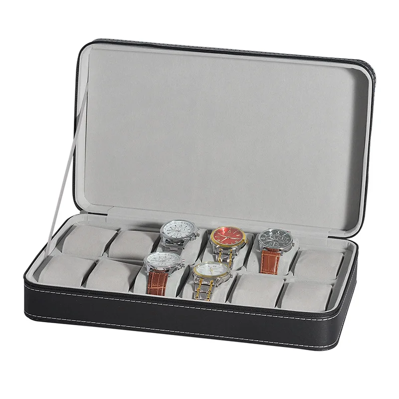 

Portable Watch Box Organizer PU Leather Storage Box With Zipper 2/6/8/10/12 Slot Easy Carry Men Watch Box Display Case Gift