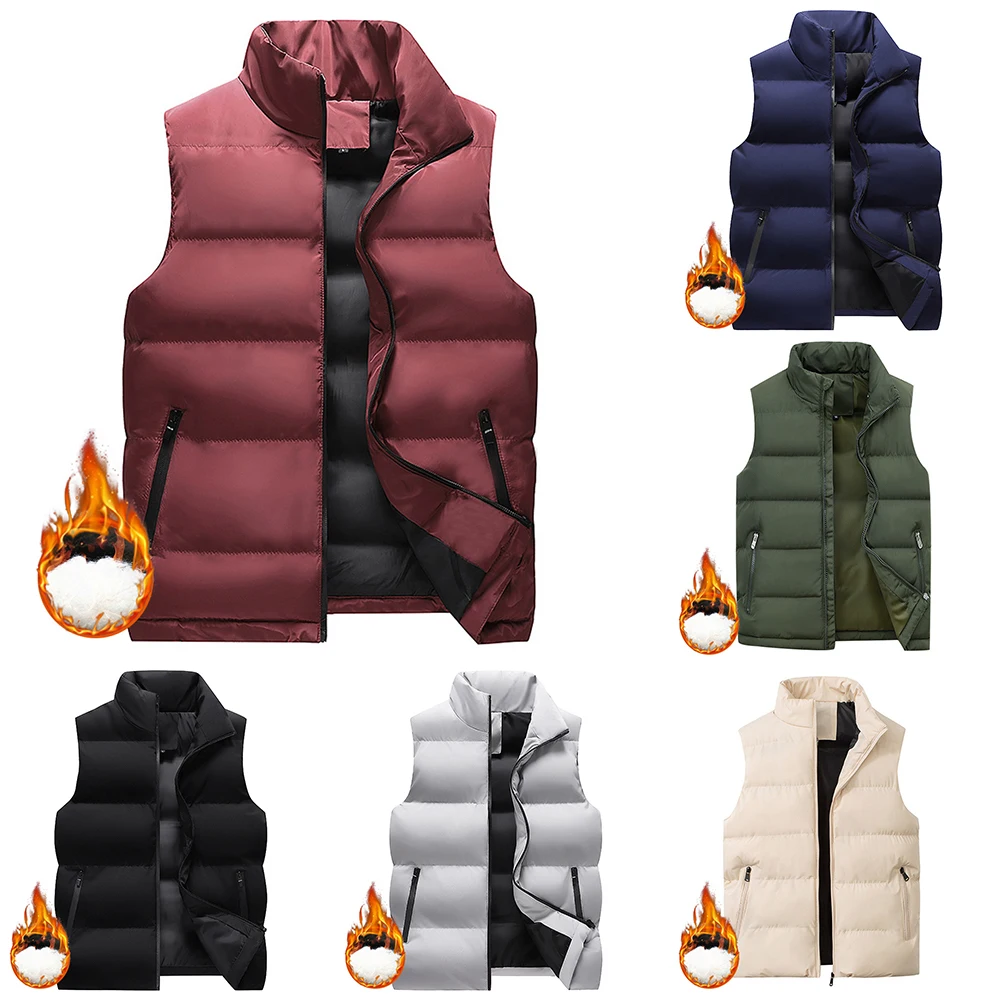 

Jacket Men Vest Stand-up Collar Thickened Waistcoat Warm 2022 Warmer Autumn Winter Cotton Youth Gilet Handsome
