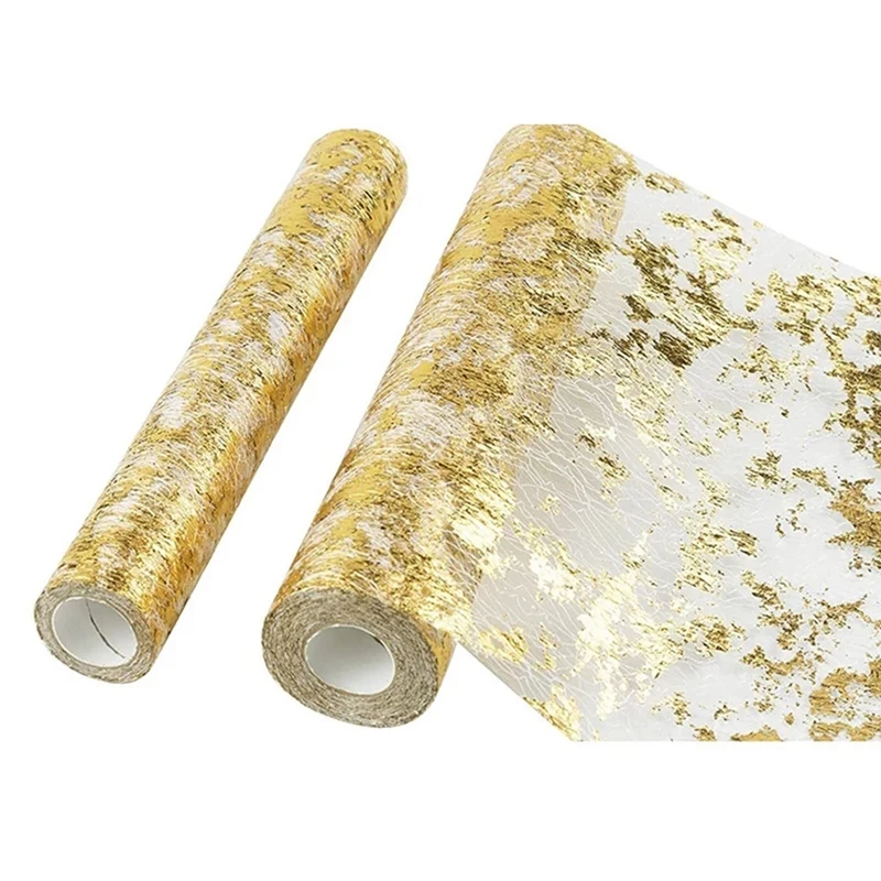 Promotion! 2Pcs Table Runner Sparkling Polyester Tulle Ribbon Roll With Gold Foil Birthday Party Wedding Christmas Decor |