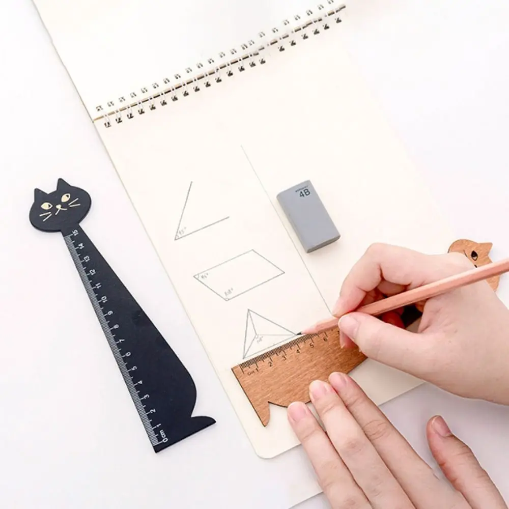 

Cute Stationery Kawaii Kitten Straight Ruler Wooden Sewing Drawing Fournitures Scolaires Back To School Office Supplies