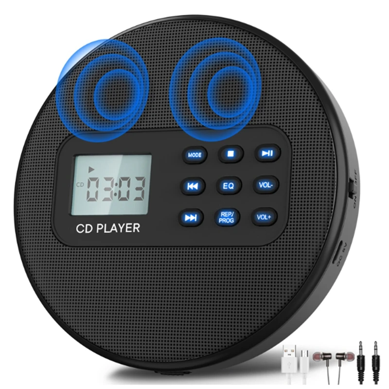 CD Player With Speakers:Rechargeable Walkman Discman Headphones Plays Recorded MP3/CD/USB