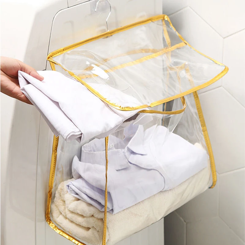 

Bathroom Waterproof Hanging Storage Bag for Clothing Towel Cosmetics Transparent TPU Storage Bag