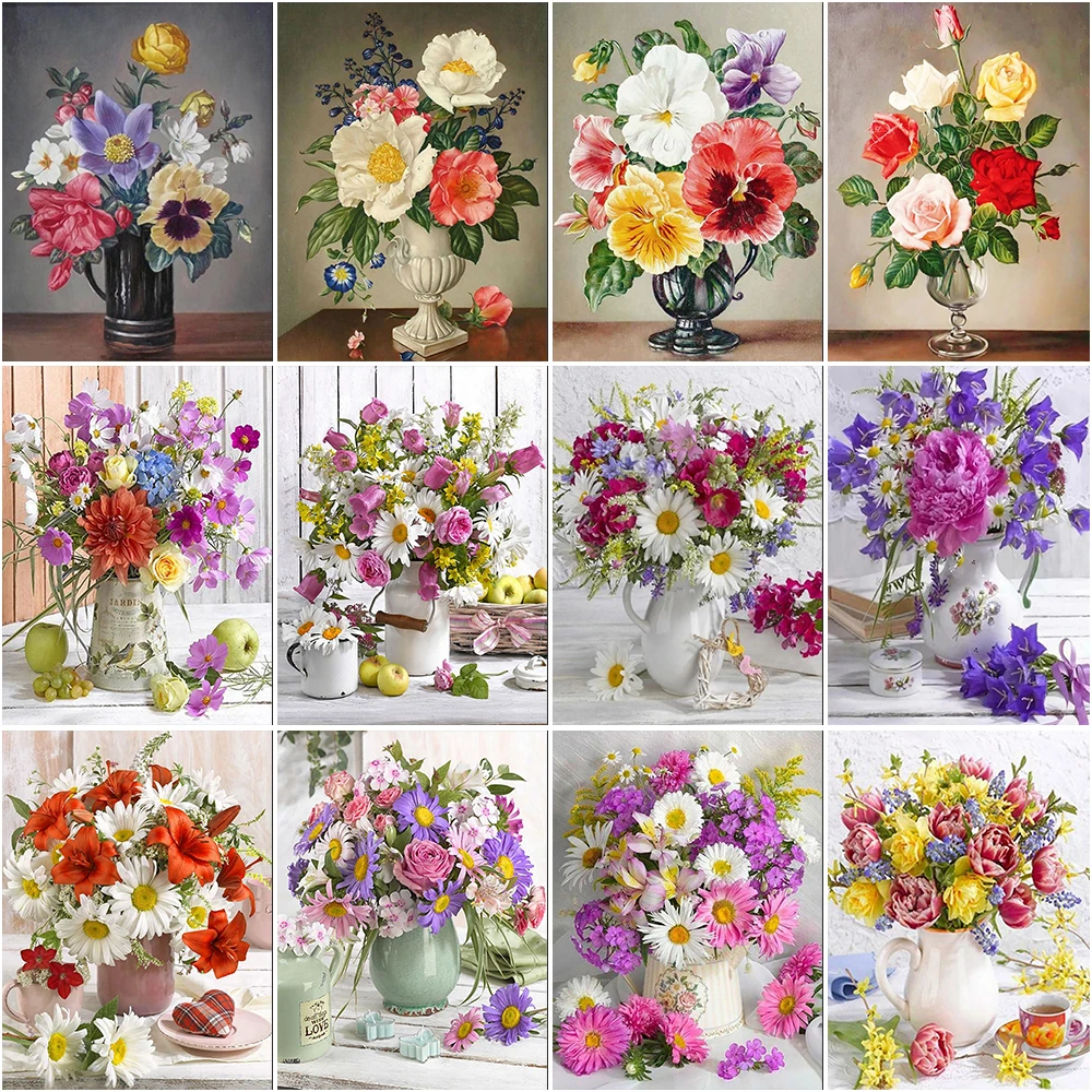 

Алмазная 5D картина с цветами, картина с различными цветами и вазами, инкрустированная стразами, вышивка, украшение для дома