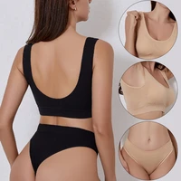 sports bra set women bra panties set push up sexy g string seamless active bra crop top underwear thong lingerie set fitness