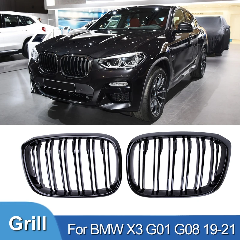 

Pulleco For BMW NEW X3 G01 G08 Car Front Bumper Grilles Kidney Racing Grill 2019-2021 Double Slat Grille Gloss Black Accessories