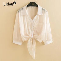 women fashion urban thin sun protection cardigan 34 sleeve short chiffon blouses small shawl summer with slip dress shirt top