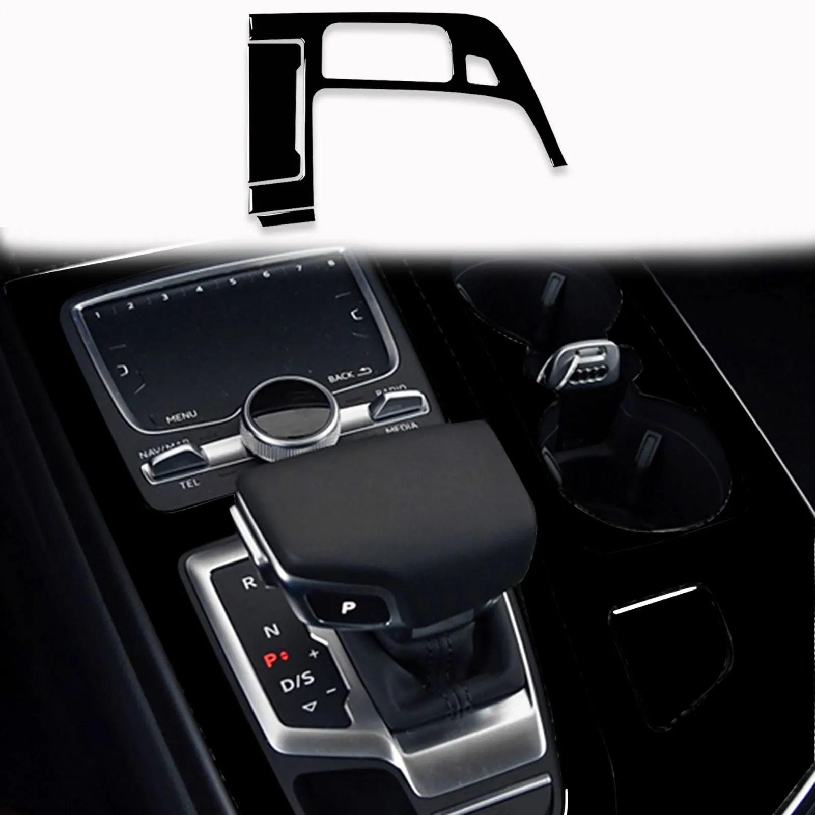 

for Audi Q7 SQ7 4M 2016 2017 2018 2019 Gear shift water cup holder panel cover trim sticker decal Car Accessories Piano black