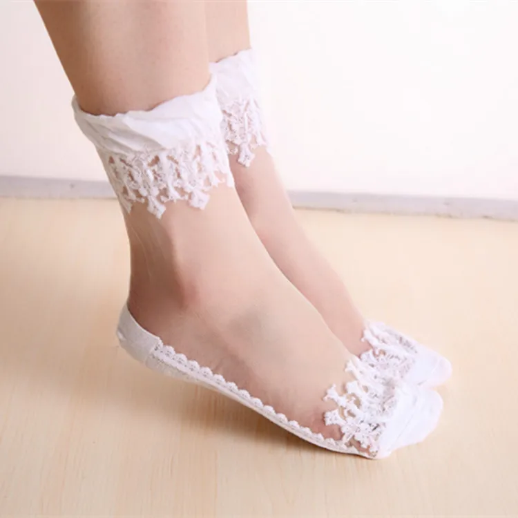 Lolita Women Invisible Lace Socks Thin Ladies Lace Boat Socks Hollow Non-slip Shallow Transparent Socks Women Cute Socks Kawaii