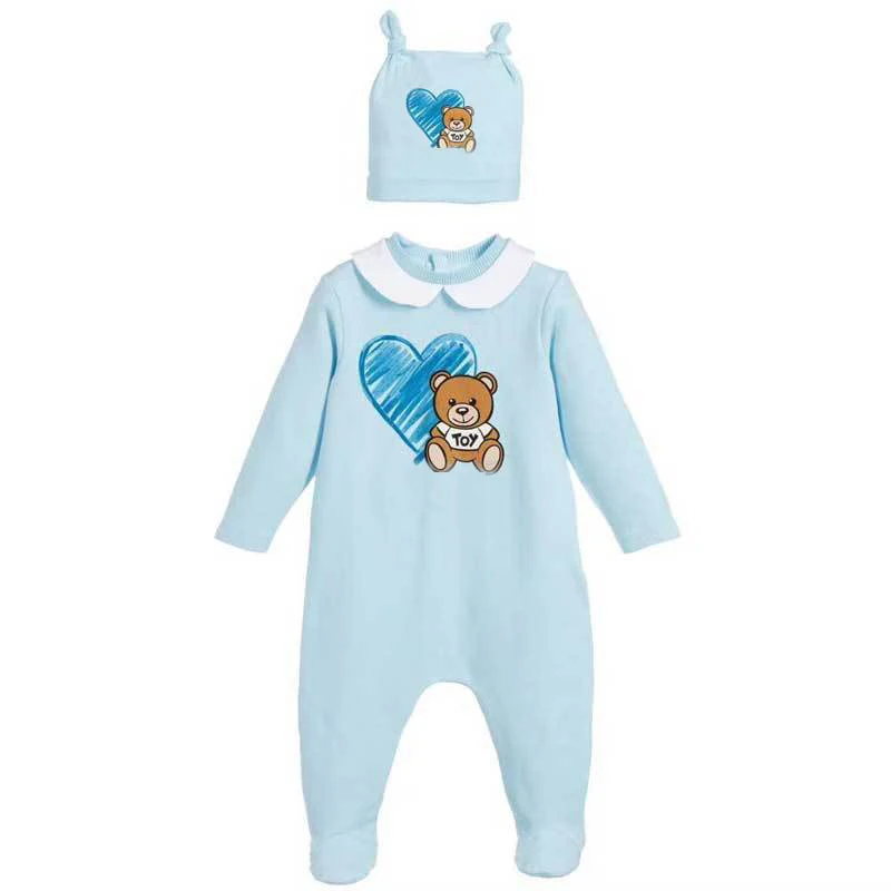 

New 2022 Fashion high quality newborn baby girl clothes Cotton print cute cartoon bear new born baby boy romper and hat Bibs Set