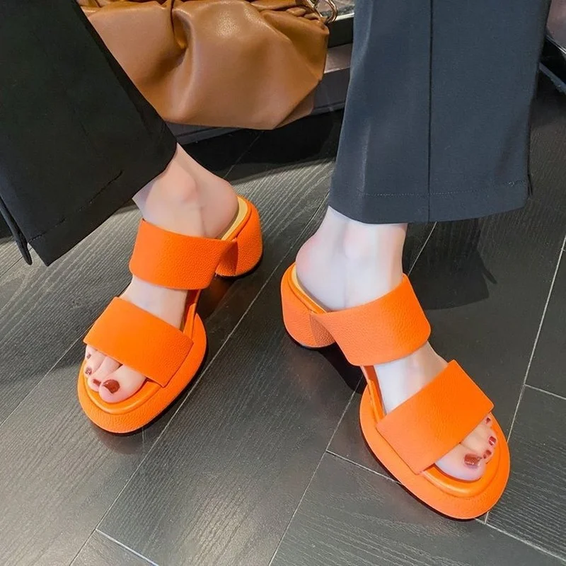 

Women Slippers Summer 2022 High Heels Platform solid color Peep Toe Shoes Sexy Party Slides Ladies Shoes Zapatos De Mujer