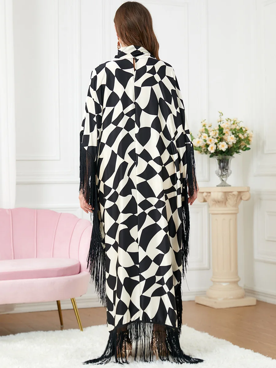 Women's Spring and Summer Prayer Muslim Printed Surgical Gown Turkish Abaya Arab Islamic Women Moroccan Kraftan Bat Sleeve Dress