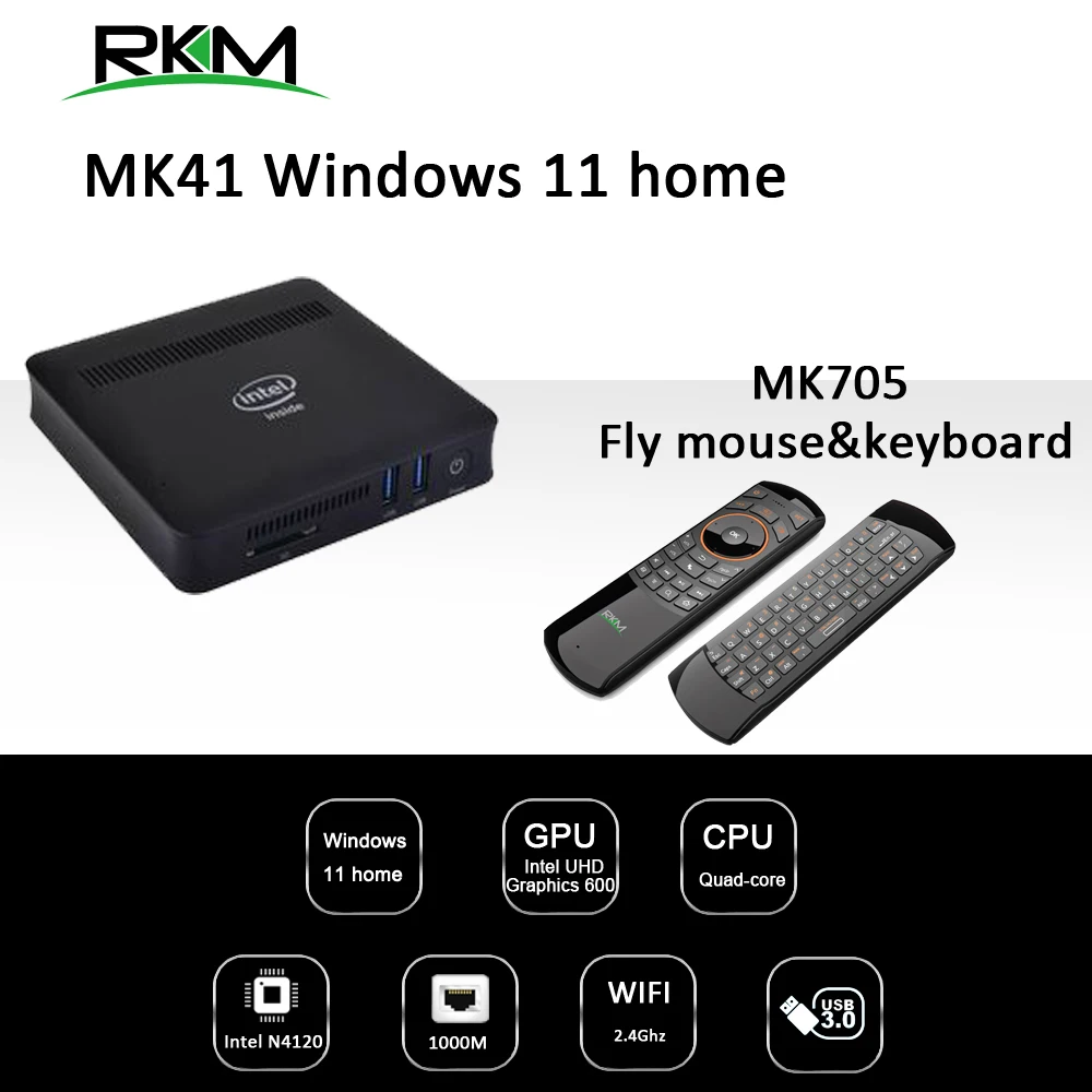 

RKM MK41 Win11 Quad Core Intel N4120 4GB RAM,64GB ROM eMMC TV Box+Fly Mouse[MK41+MK705]