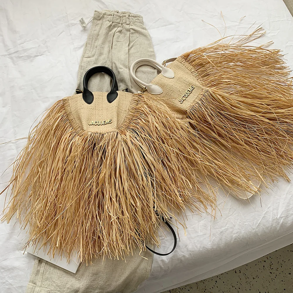 

Модные соломенные сумки с кисточками, дизайнерские женские сумки из ротанга с надписью, женская сумка через плечо, сумочка, пляжный кошелек ...