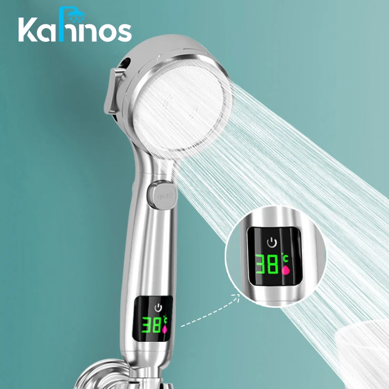 

New Digital Led Display Shower Head 4mode Adjustable For Bathroom Round Shower Head High Pressure Abs Plastic Nozzle For Faucet