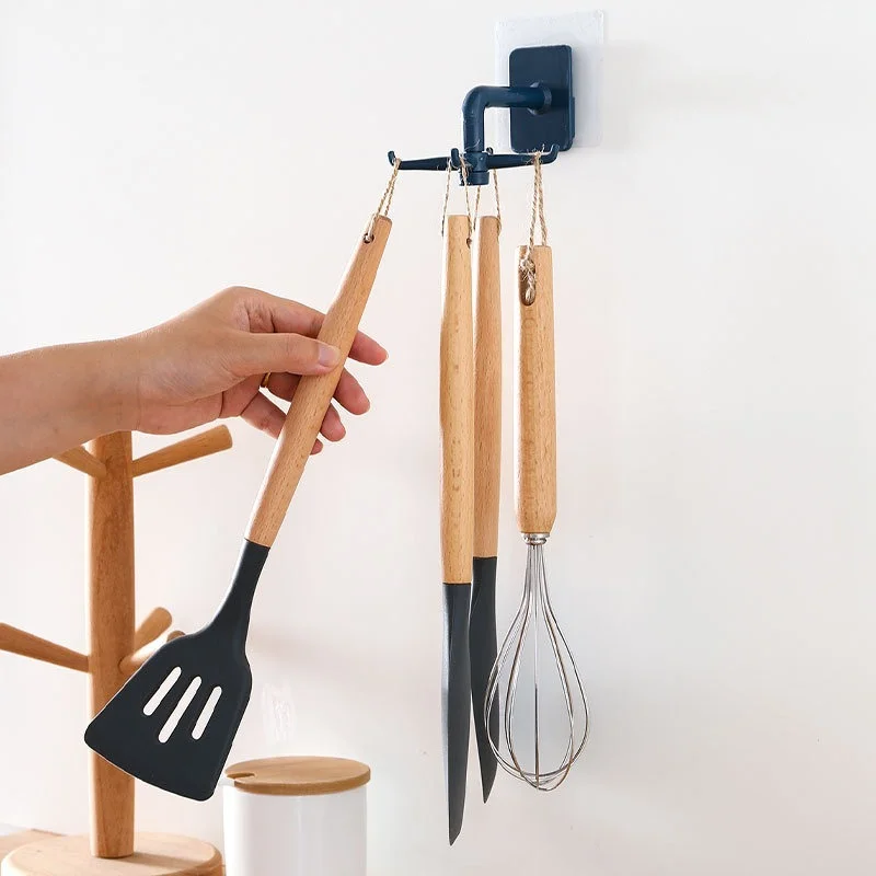 

Kitchen Storage Rotating Wall Hook Hanging Rack Towel Rack KeySpatula Spoon Holder Bathroom Clothes Hanger Paste Type Hook