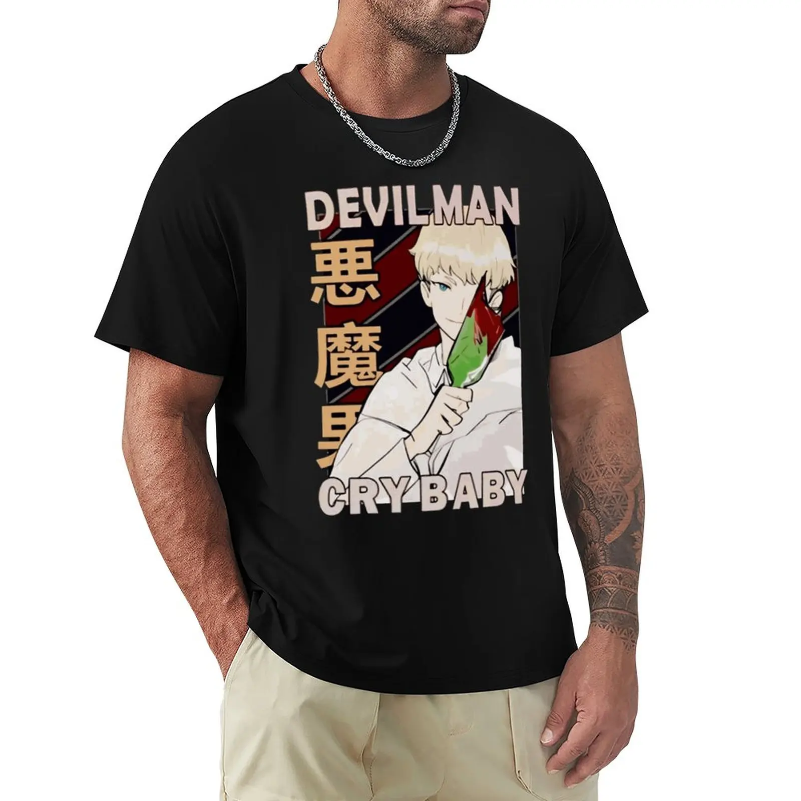 Devilman Crybaby Ryo Asuka Akira Fudo T Shirts Men Cotton Novelty T-Shirt Round Collar Tee Shirt Short Sleeve Clothes Present