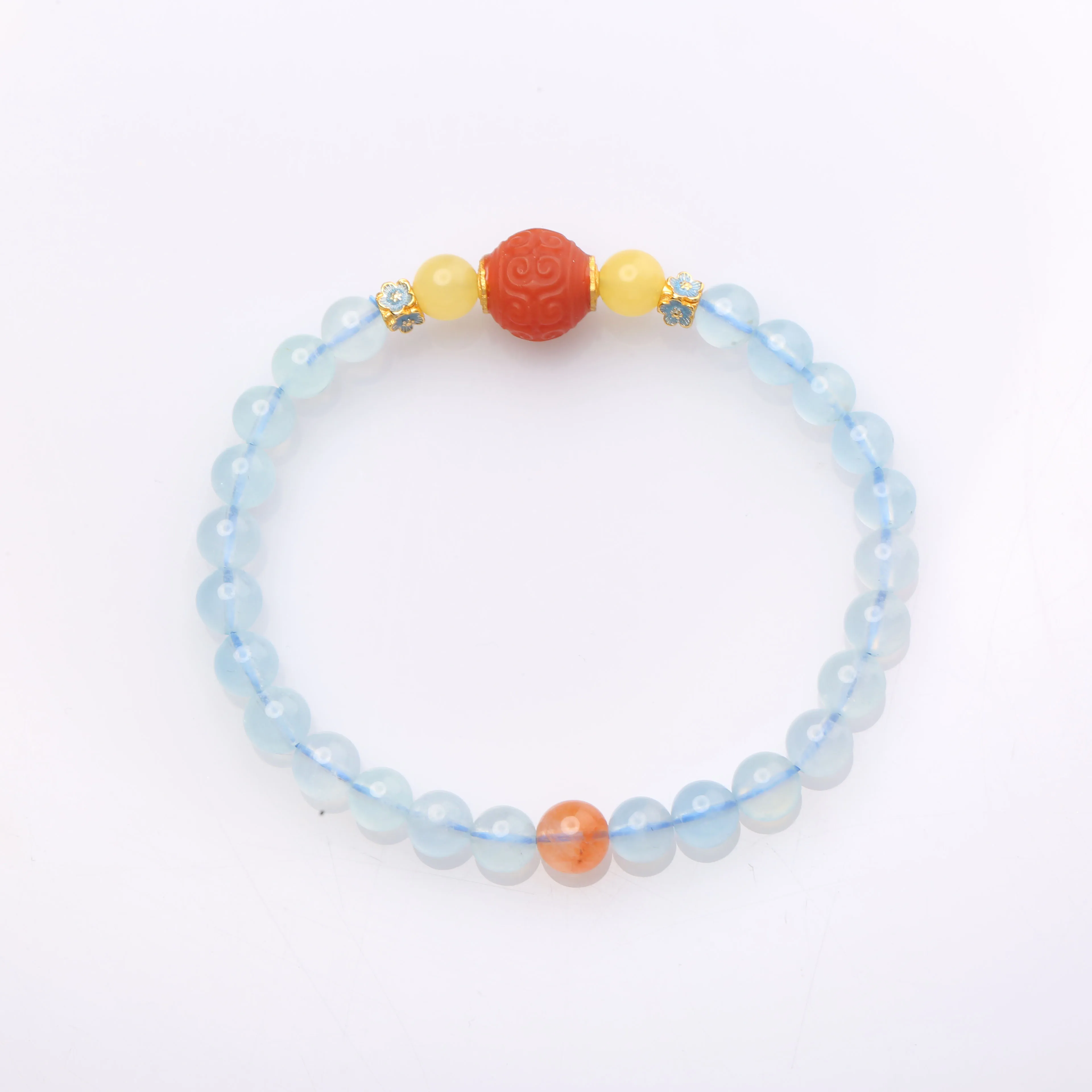 

CYG New In Natural Aquamarine Southern Red Agate Beeswax Amber Bracelets Jewelry For Women Gift Elastic Rope Free Shipping