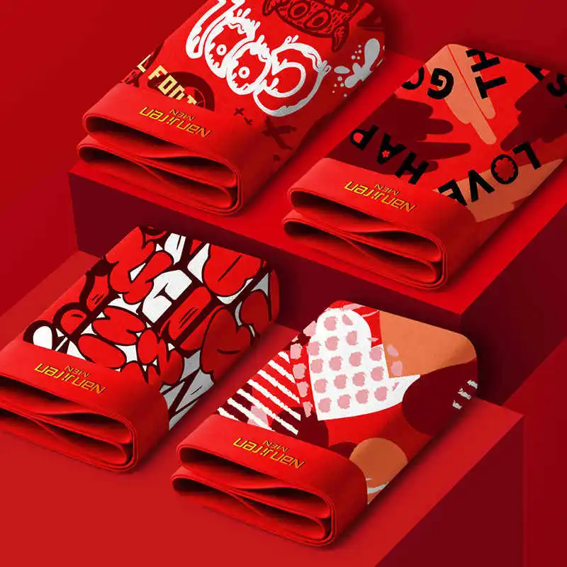 Graphene antibacterial underwear Men's pure cotton New Year red boxer shorts 4pcs