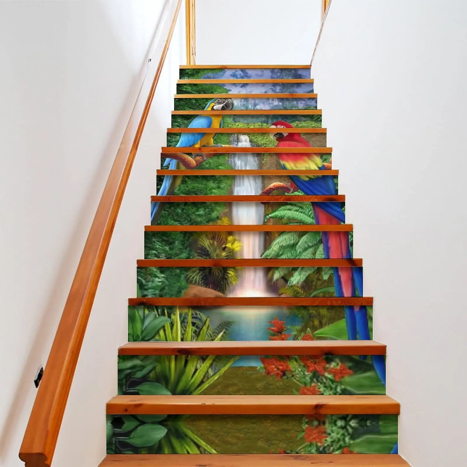 

Наклейки для попугаев и лестниц, цветные Переводные картинки в виде ара, лестницы, тропические птицы, лес, водопад, самоклеящиеся фрески для ...