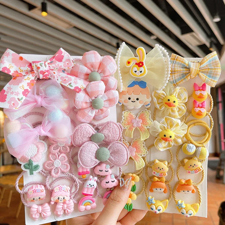 

20PCS Cute Cartoon Bow Flower Elastic HairBand For Girls Baby Fashion Hair Scrunchie Ponytail Heabands HairTies Hair Accessories