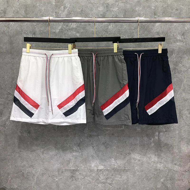 

TB THOM Summer Male Fashion Brand Men's Shorts Print Multicolor RWB Diagonal Stripe Thin Quick Dry Boardshorts