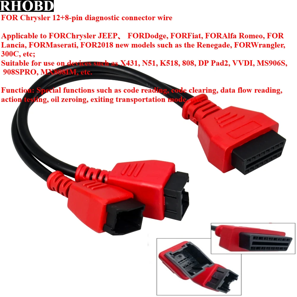 Фото НОВЫЙ лучший кабель OBD2 для FIAT/ALFA ROMEO OBD 12 + 8 SGW, переходной кабель для Chrysler, переходной кабель для инструмента LAUNCH X431 №1