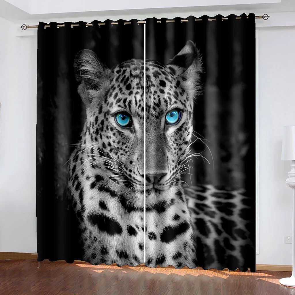 

2 шт., занавески на окна с 3D-принтом, леопардовые, черные, белые