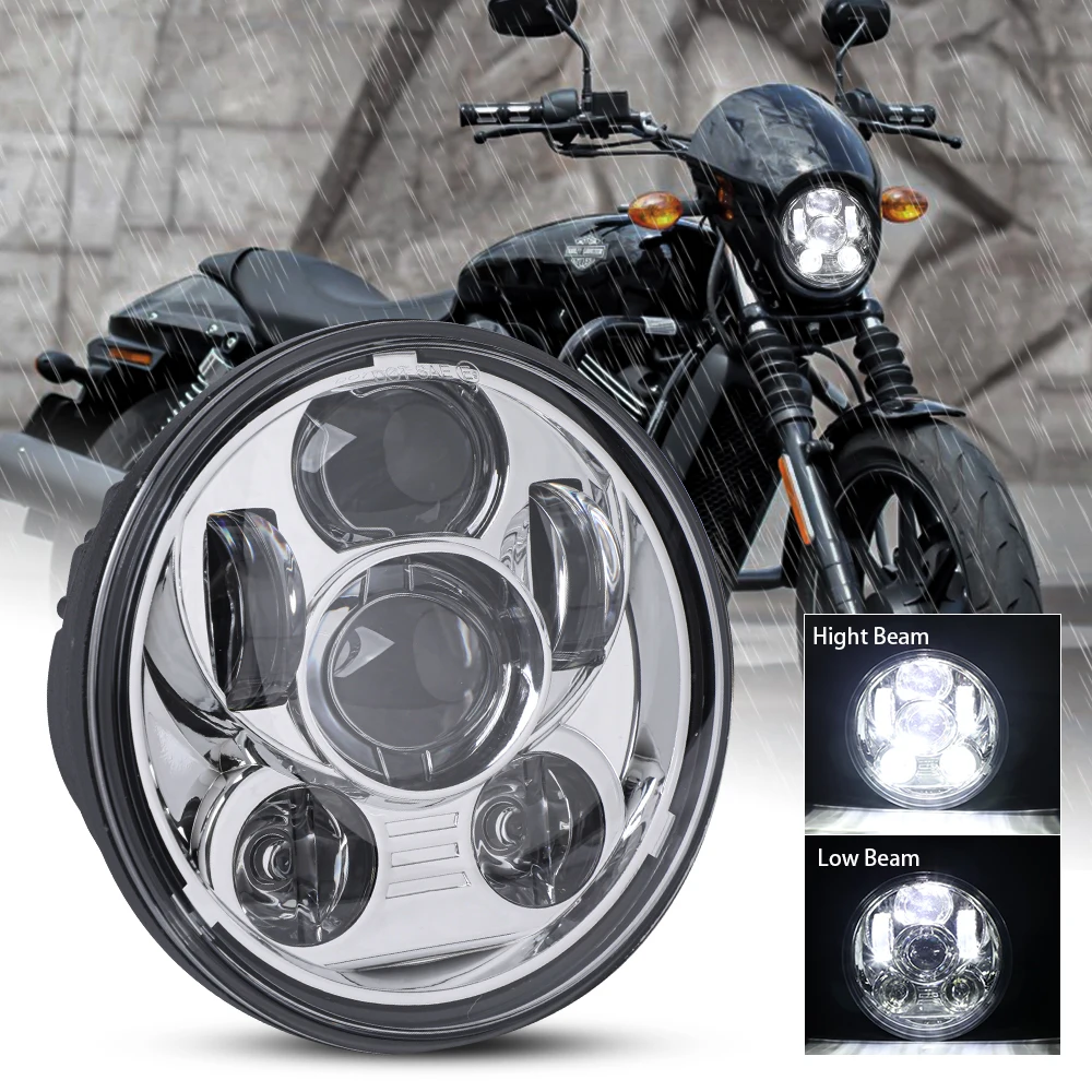 

Chrome 5-3/4" Round Headlamp With White/ Amber Halo Ring For Dyna Sportster XL 1200 883 5.75 Inch Projector LED Moto Headlight