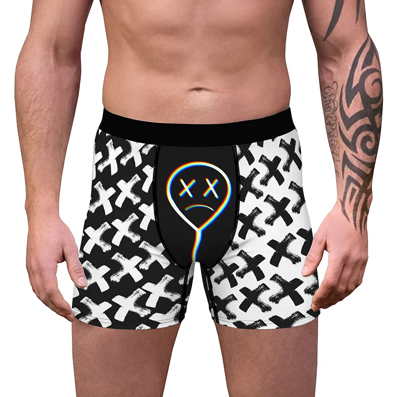

Men Polyester Breathable Comfortable Boxer Briefs Long Cool Print Adult Fancy Low Waist Underwear 2023 Square Trunk Panties XXL