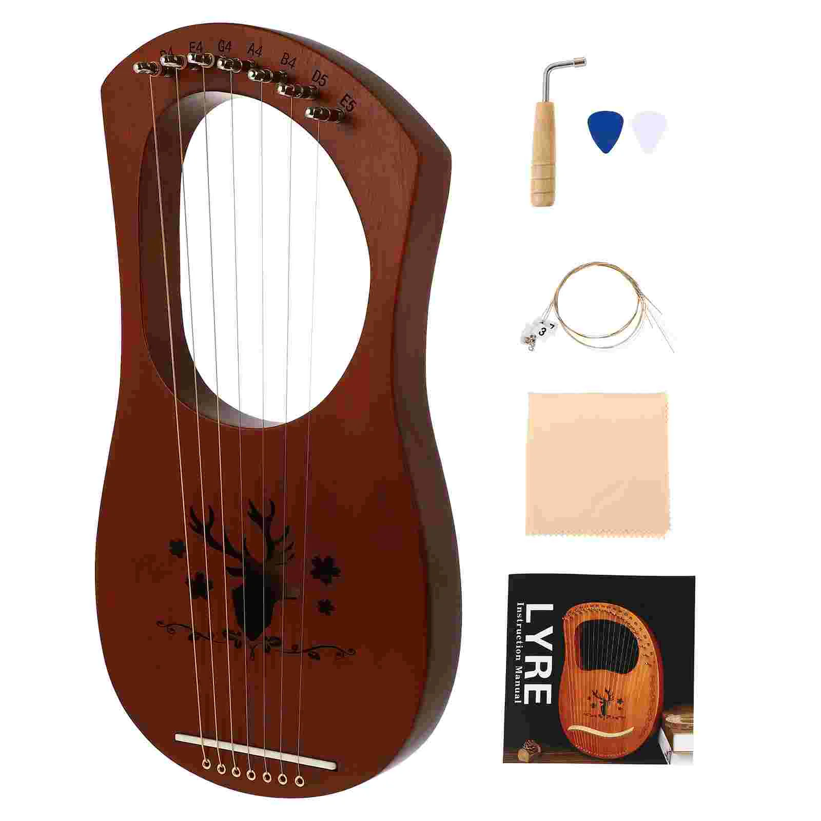 

7-note Lyre Retro Harp Tuning Wrench Mahogany Wooden Handheld Musical Instrument Instruments