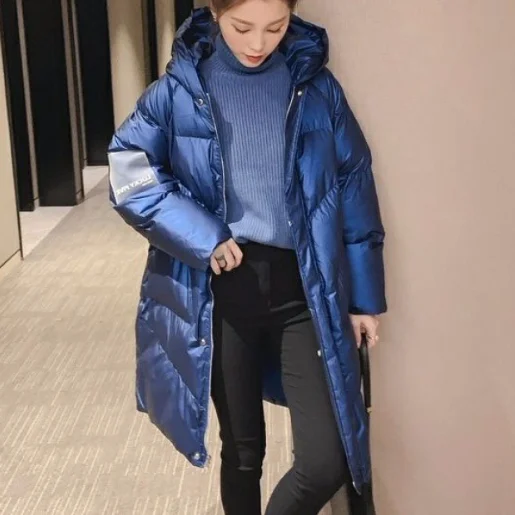 New Winter Jacket Ladies 2021 Down Cotton Long Coat Shiny Face Women's Plus Size Bread Coat Stand-up Collar Coat Winter