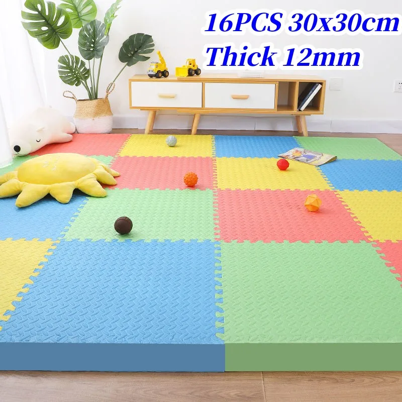 Baby Game Mat 16PCS Puzzle Mat Thick 1.2cm Play Mats 30x30cm Foam Puzzle Mat Floor Mats Gym Crawling Mat Kids Foot Mat Baby Rugs