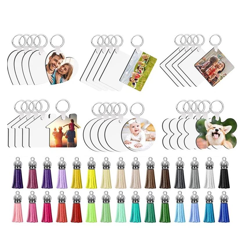 

30 Pieces Sublimation Blank Keychains with Leather Tassel Heat Transfer Keychain MDF Blank Keychain Blank DIY Keychain