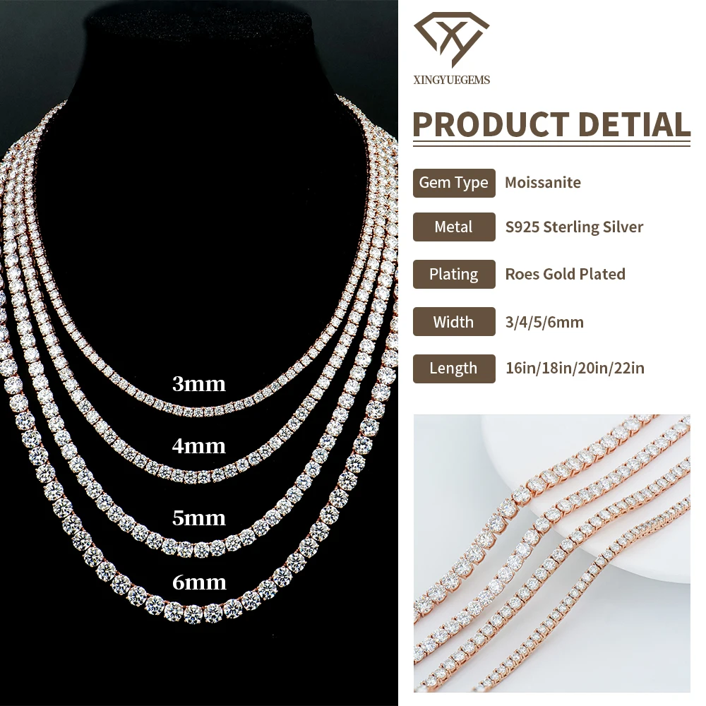 Ожерелье мужское теннисное из серебра 925 пробы с бриллиантовым муассанитом