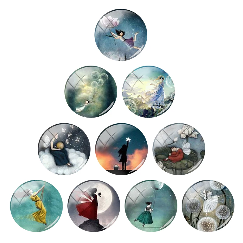 

Cute Lovely Dandelion Girls Image Photo Flat Bottom 12-25 MM Glass Cabochon Dome DIY Jewelry Makings Charms New Fashion FHW969