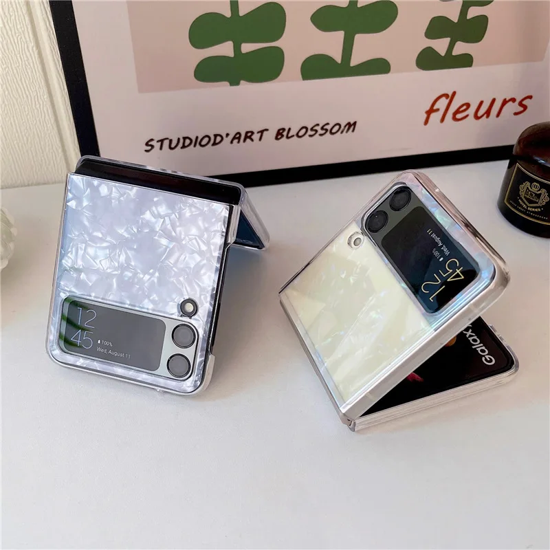 

Cool Shell Texture Sticker Transparent Phone Case for Samsung Galaxy Z Flip 3 Z Flip 4 Back Cover for ZFlip3 ZFlip4 Case Shell