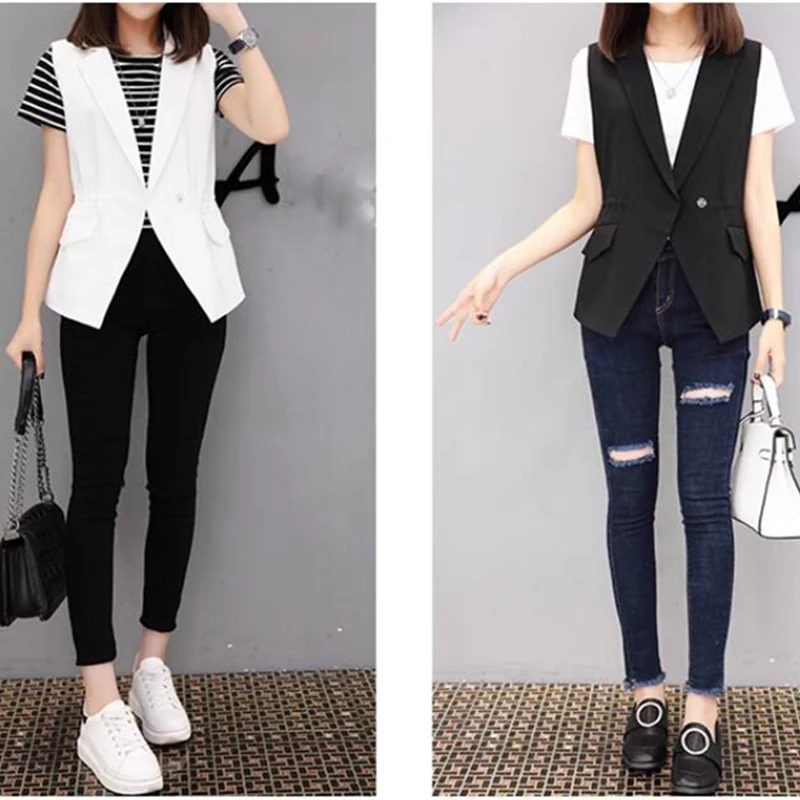 Женский жилет черный женский топ с отложным воротником без рукавов модный