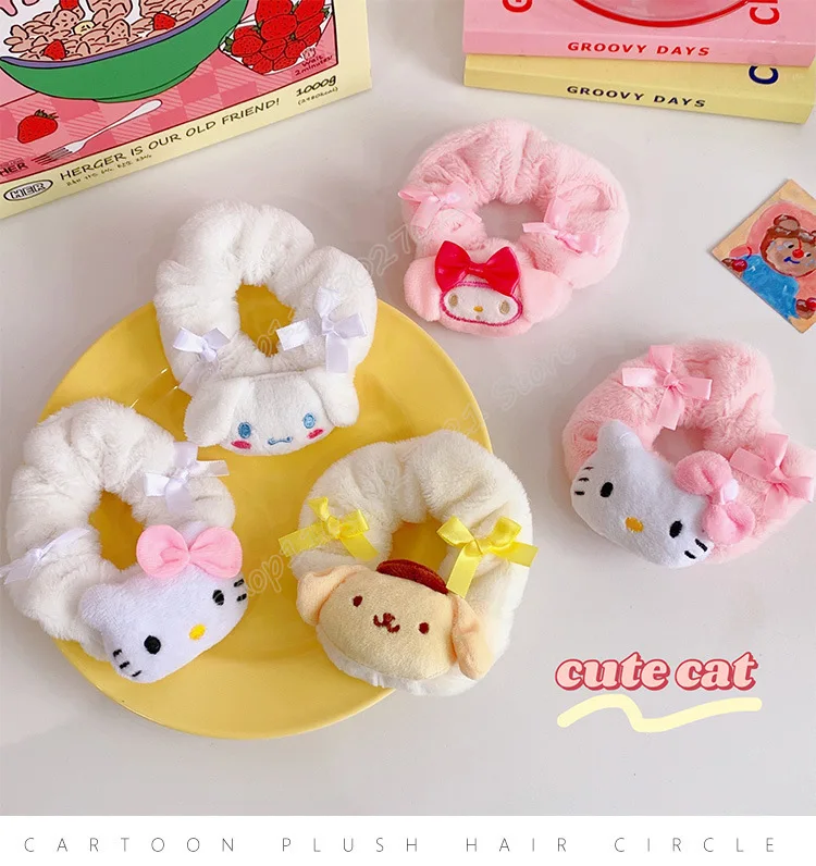 Кольцо для волос Hello Kitty милый мультяшный Sanrio искусственный помпон Mymelody пуриновый