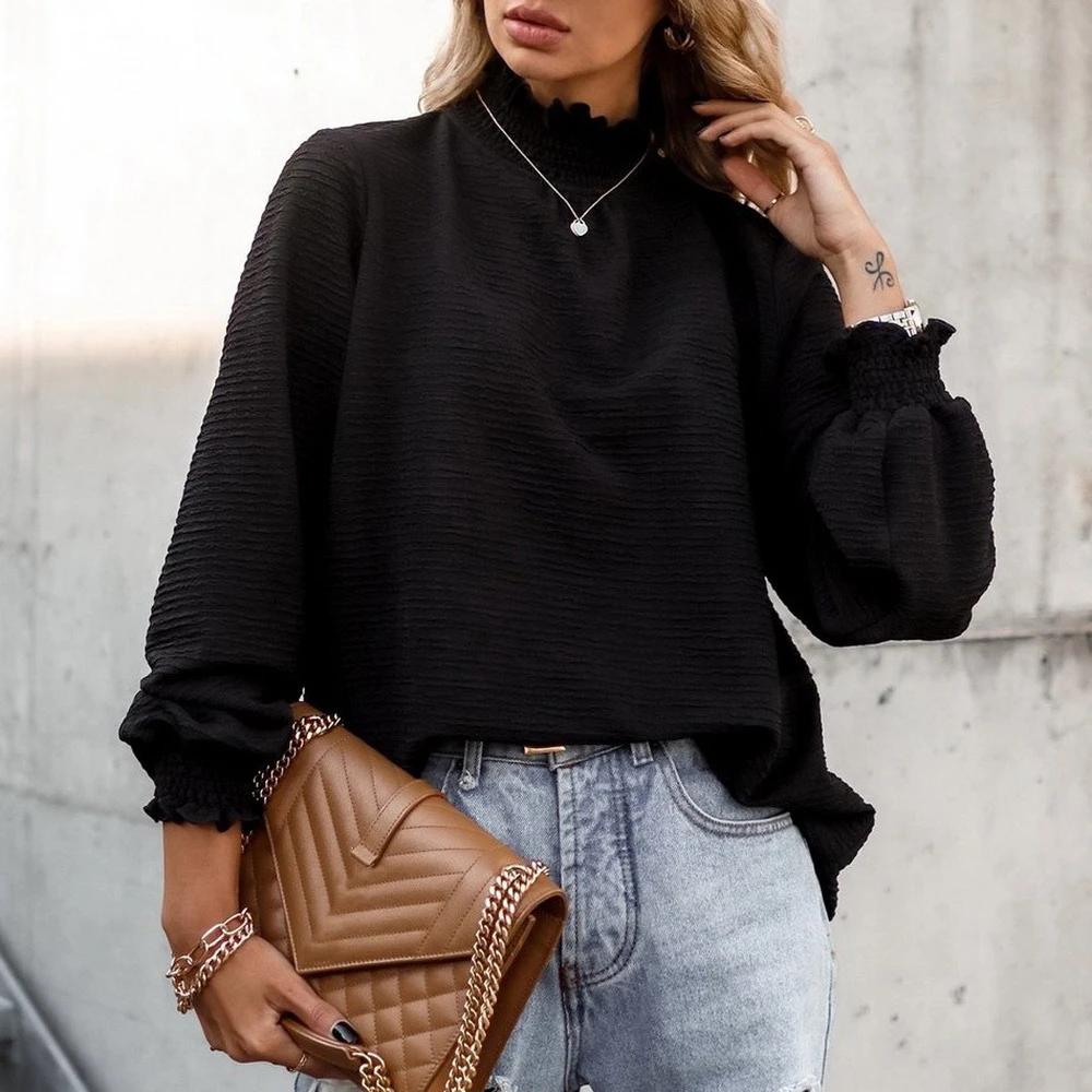 

2022 Autumn Winter Women Clothes Elegant Turtleneck Casual T-Shirt Long Sleeve Pullover Top Female Clothing Women Tunic